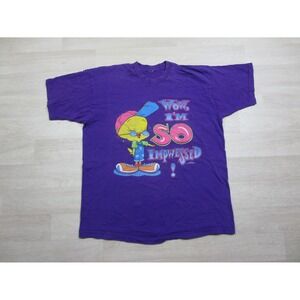Vintage 1990s Looney Tunes Freeze T Shirt (XL) Tweety Bird "Impwessed" Cartoon